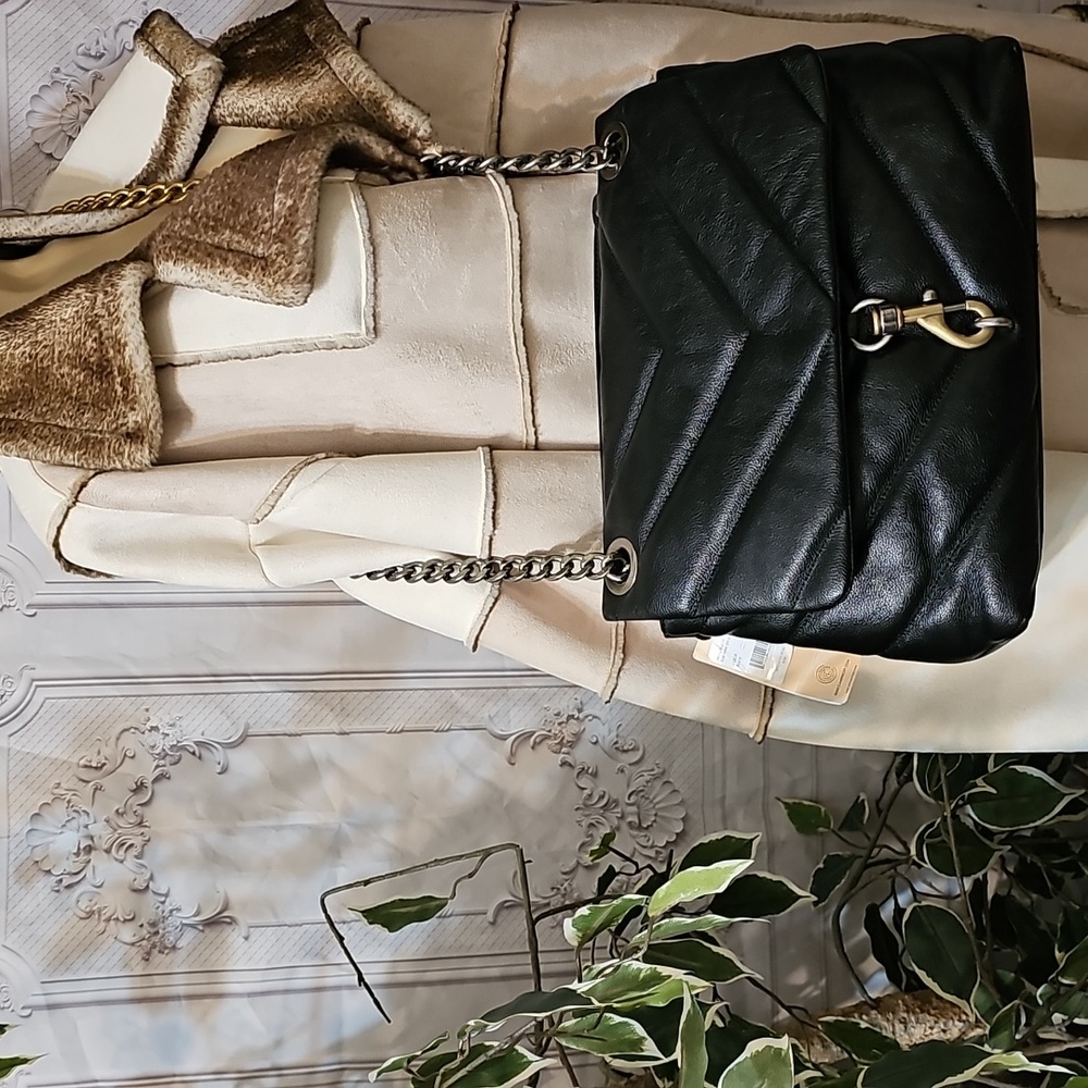 Rebecca Minkoff NWT 2 Faced Edie Black Maxi Quilted Chain Crossbody/Shoulder Bag - Picture 2 of 16